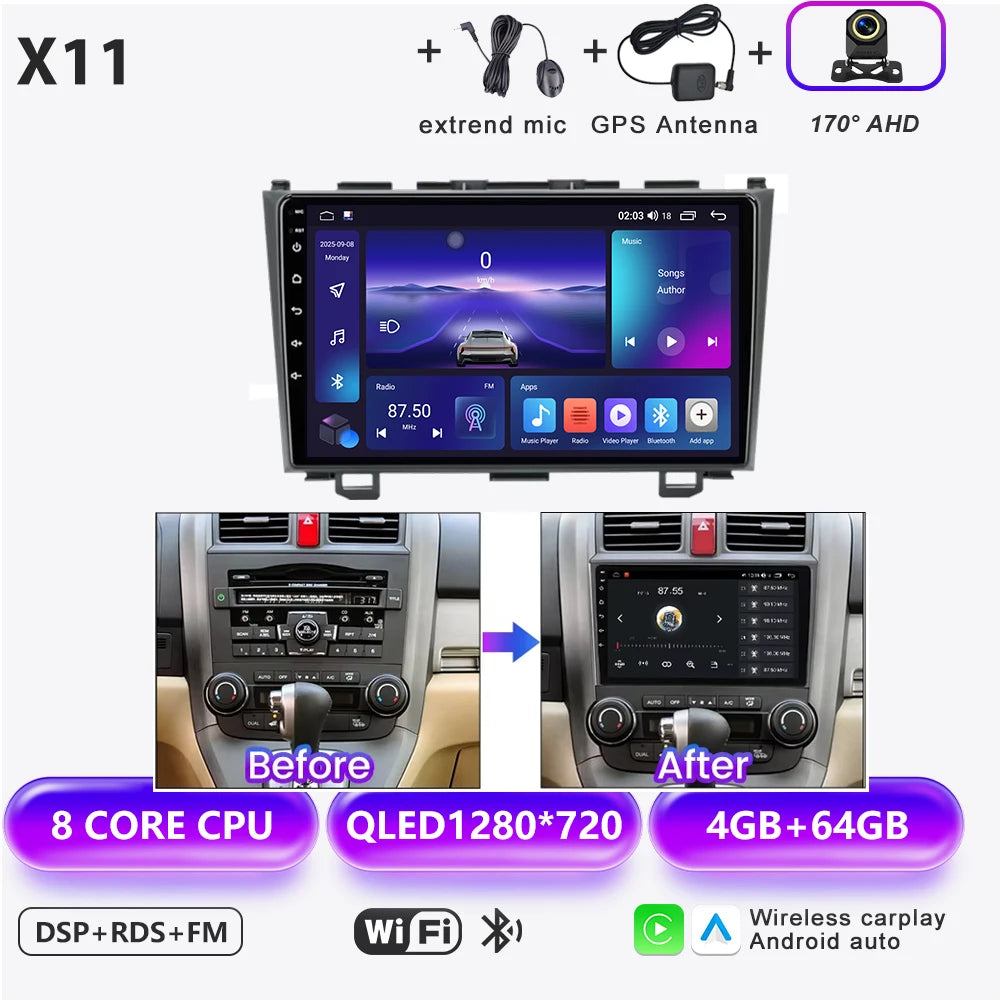 Carplay Car Radio For Honda CR-V 3 RE CRV 2007-2011 Android 16 Multimedia Video Player 2 Din Navigation GPS DVD Head Unit 8Core