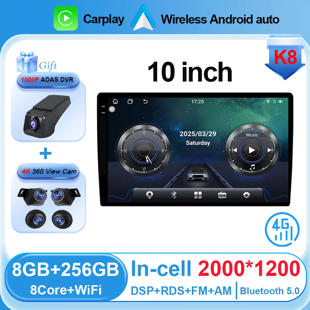 Universal 2-DIN Android Car Stereo (9"/10") — CarPlay, Android Auto, GPS, QLED Screen, Bluetooth