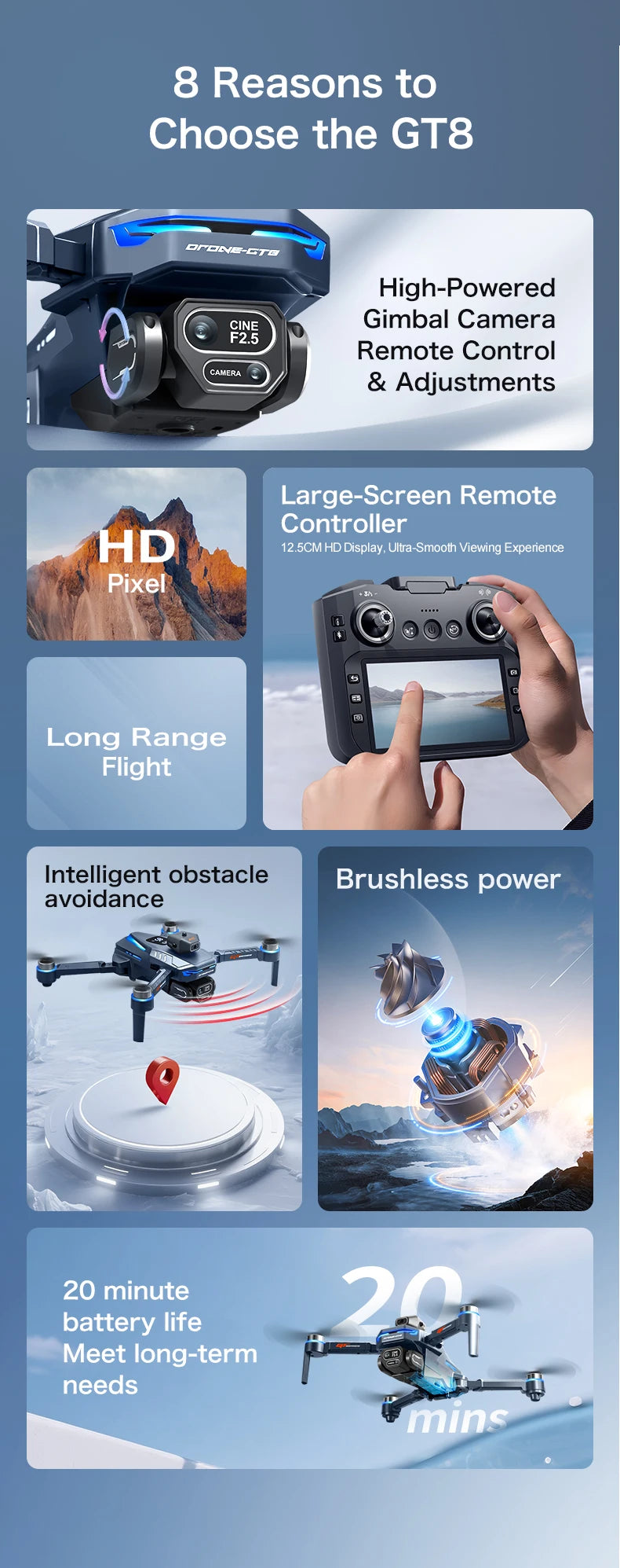 2026 New GT8 Drone GPS 8K Professional HD 360° Dual Cameras 5G WIFI Brushless Motors Obstacle Avoidance Foldable Quadcopter Toys
