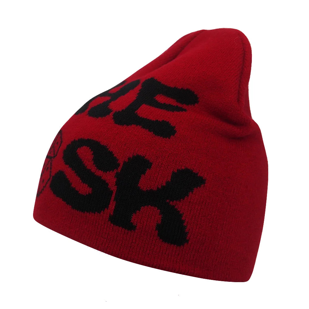 Y2K Letter Knit Beanie, Warm Ski Hat