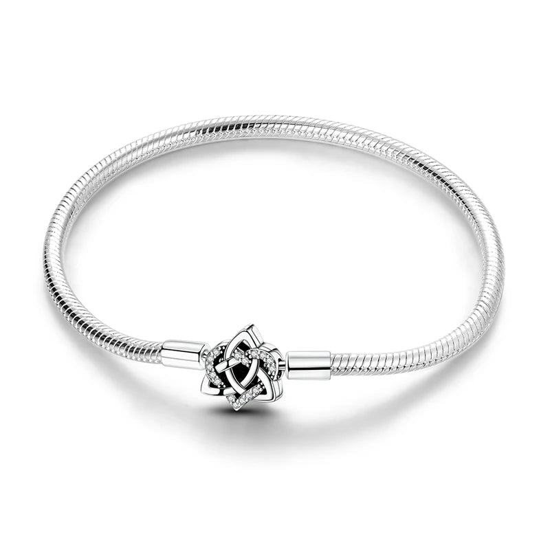 925 Sterling Silver Heart Charm Bracelet for Women - DIY Beads