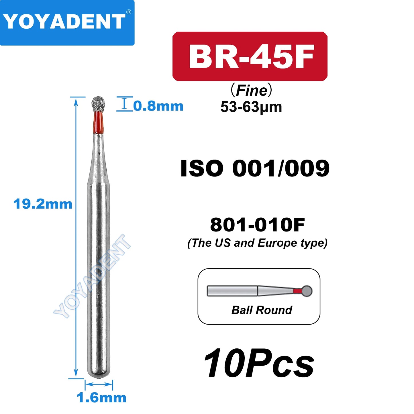 FG Fine Dental Burs Diamond Burs High Speed Turbines Drills Dental Lab Polishing Tools TR/TC/TF/FO/BR/SR/Type 1.6mm 10pcs/Pack