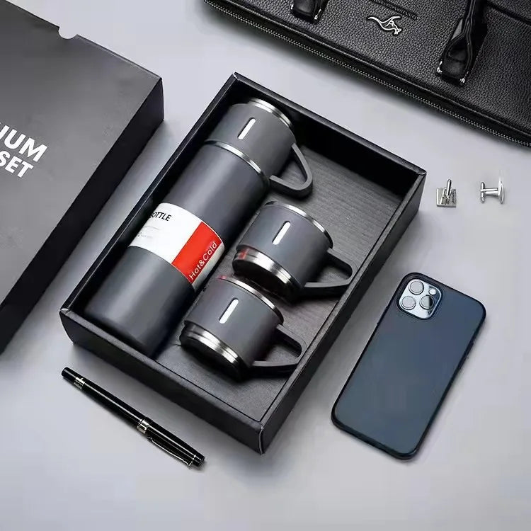 Free LOGO 3 In 1 set of  Thermos Mug Leak_Proof Travel Thermo Cup for Tea Water Coffee Thermo Cafe 500ML Double Stainless Steel