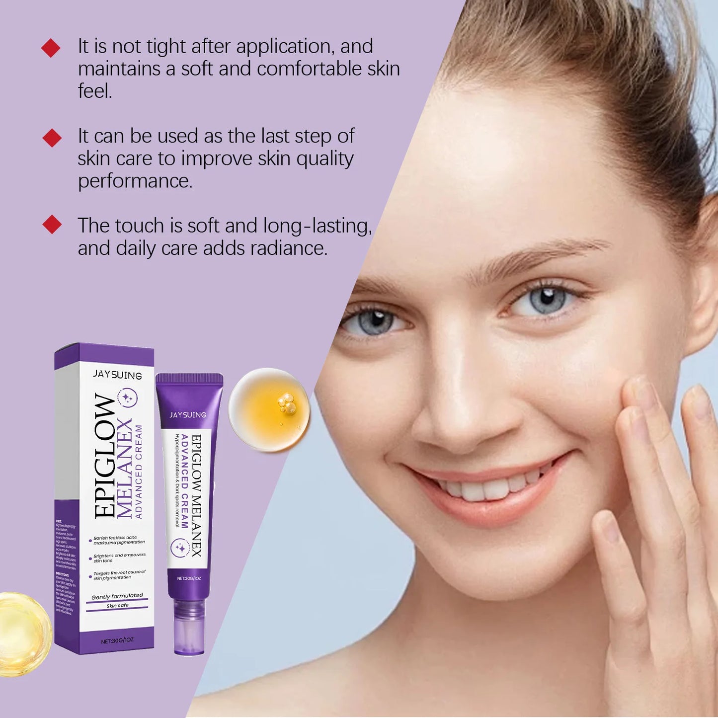 Subtle Glow Velvet Cream Creates a soft-focus effect that visually evens skin tone for a silky, polished appearance