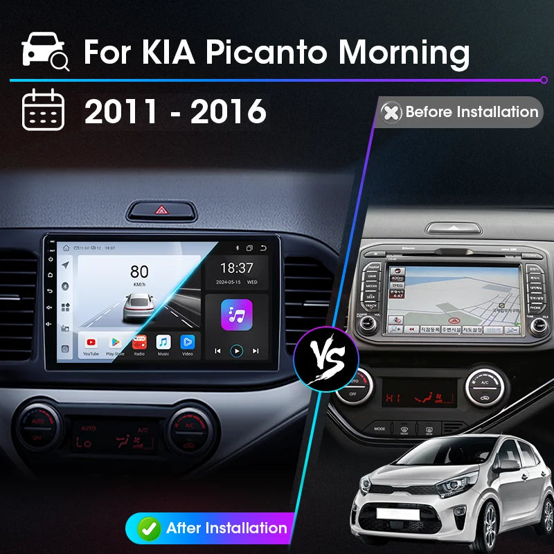 2-DIN Android Car Stereo for Kia Picanto / Morning (2011–2016) — CarPlay, Android Auto, GPS Navigation