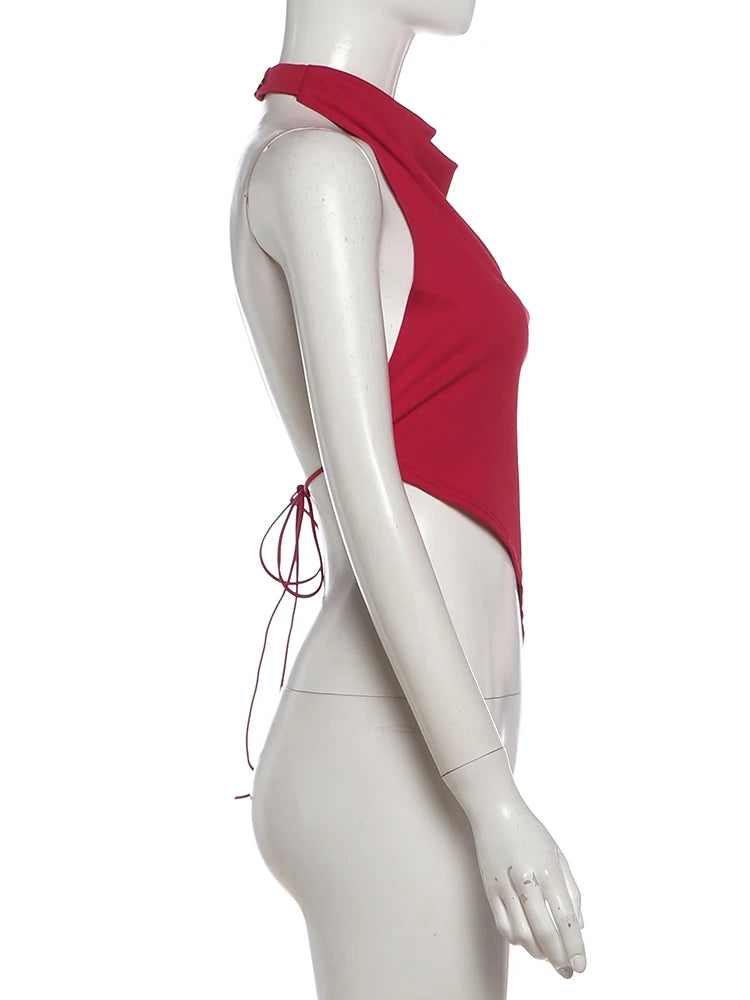 Sisterlinda Backless Tank Top Women Sexy Trend Halter Bandages Sleeveless Irregular Hem Classic Fashion Hottie Street Party Vest