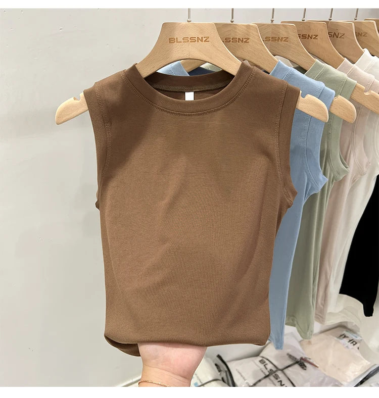 zjaiss 2026 Cotton Tops Neck Summer Basic Shirts White Black Casual Sport Vest Off Shoulder Green Women's Tank Top