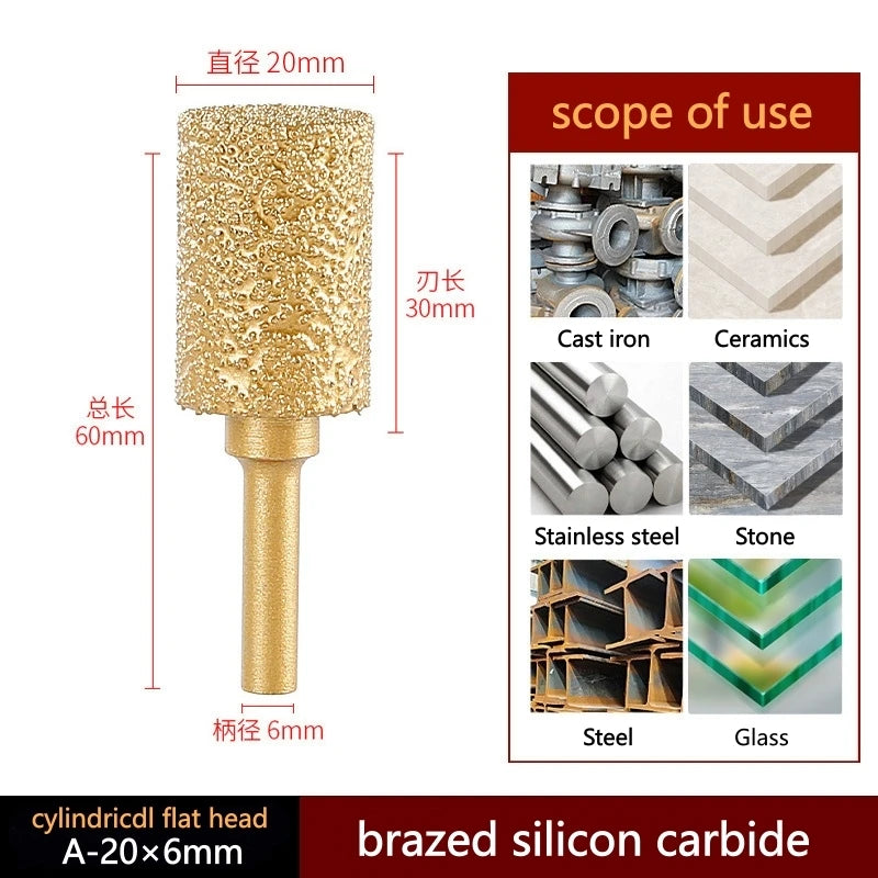 6mm Shank Brazed Diamond Grinding and Polishing Head for Cast Iron Stone Marble Tile - Deburring Metal Processing  Carve