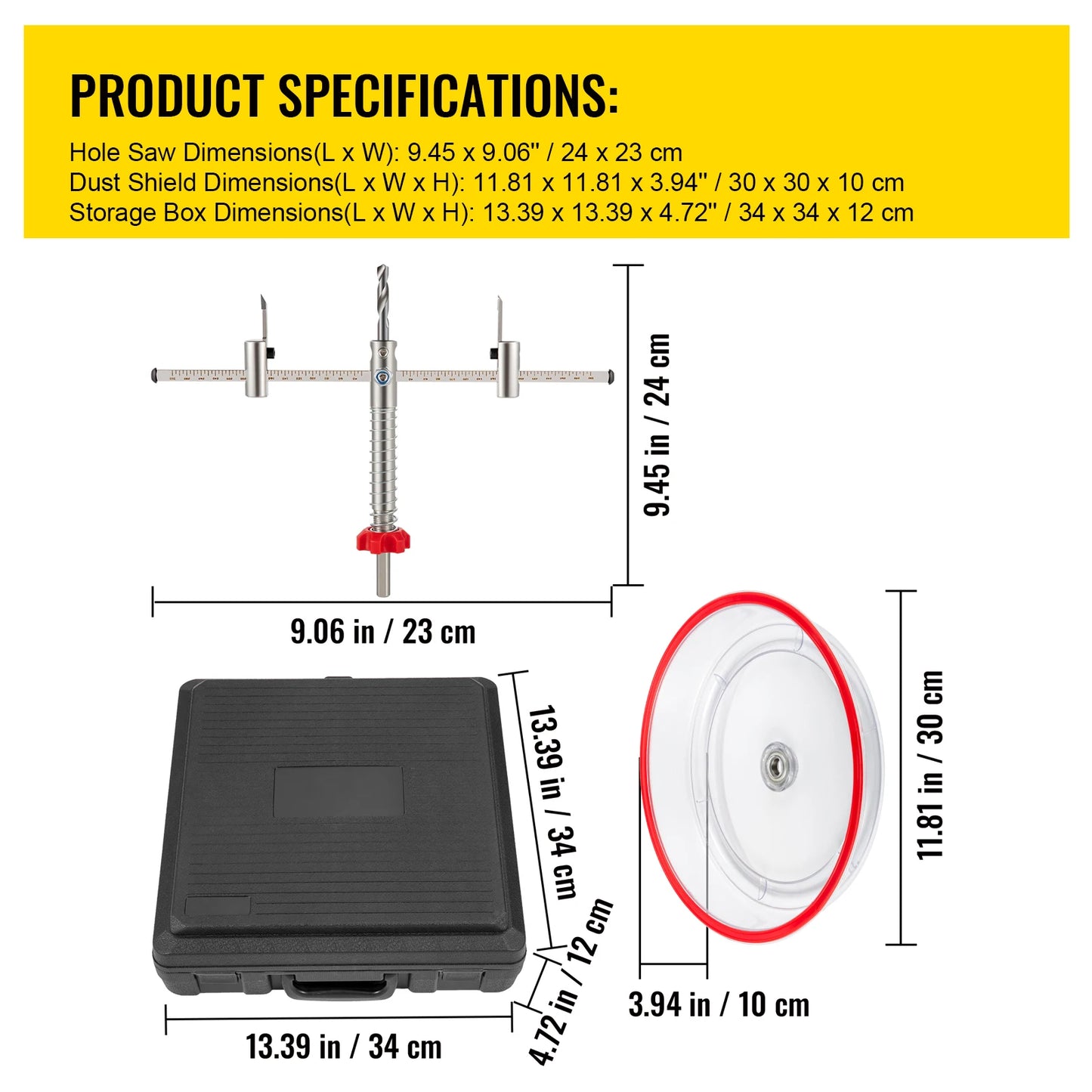 SucceBuy Adjustable Steel Hole Saw Cutter Kit 40-200mm w/ Shield Hole Cutter Drill Bit DIY Tool Sheetrock Veneer Slate