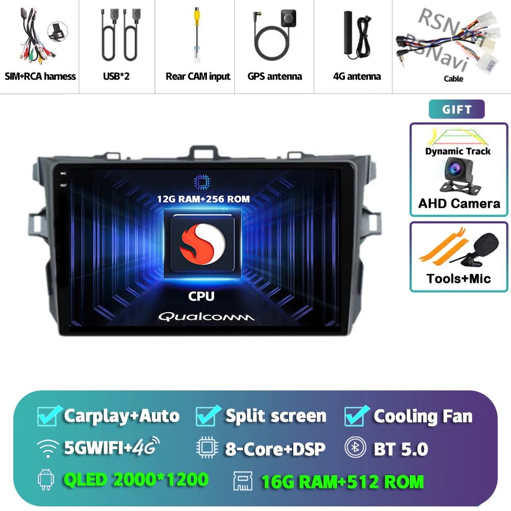 Android 16 Car radio Navigation Multimedia Player For Toyota Corolla 2006 2007 2008 2009 2010 2011 2012 2013 Carplay Auto Stereo