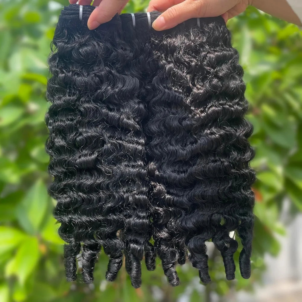 Burmese Curly Human Hair Bundles — 12A Remy Water Wave Weave (12"–40")