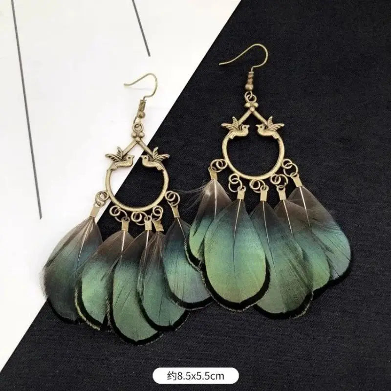 Unique Exaggerate Feather Earrings Creative Feathers Long Earrings Trendy Boho Big Earrings Jewelry Wholesale Custom Packaging