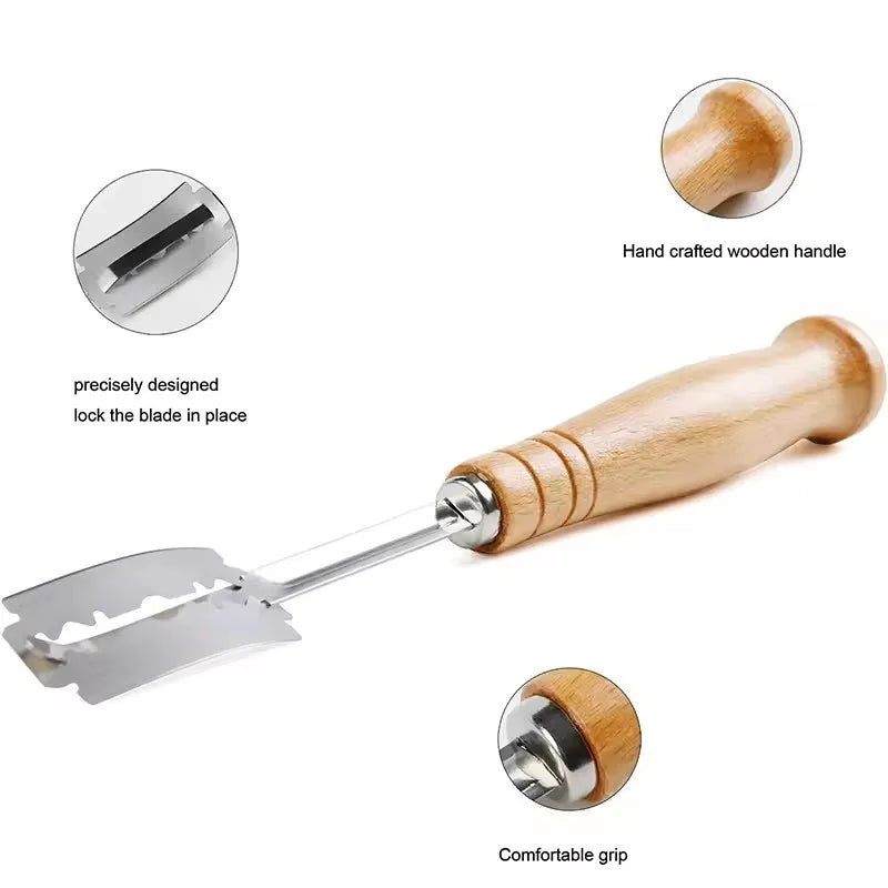 Bread Lame with 5 Blades - Curved Dough Scoring Tool, Wood Handle - photo 4