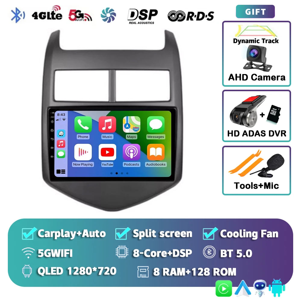 Android 16 CarPlay Auto Car Radio Multimedia Player For Chevrolet Aveo 2 Sonic T300 2011-2015 Navigation GPS 2din Stereo Audio