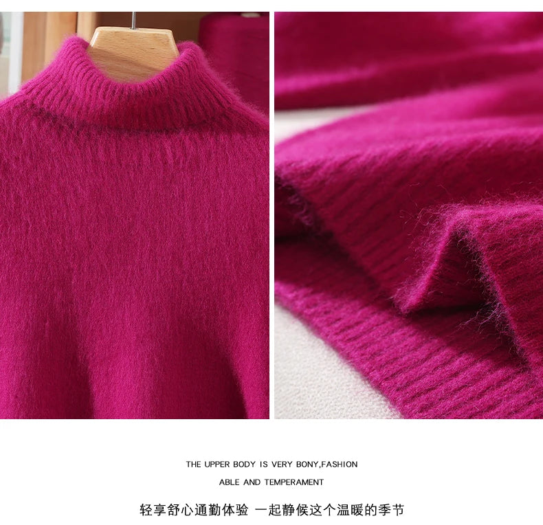 Women's High Collar Knit Sweater, Thick Pullover
