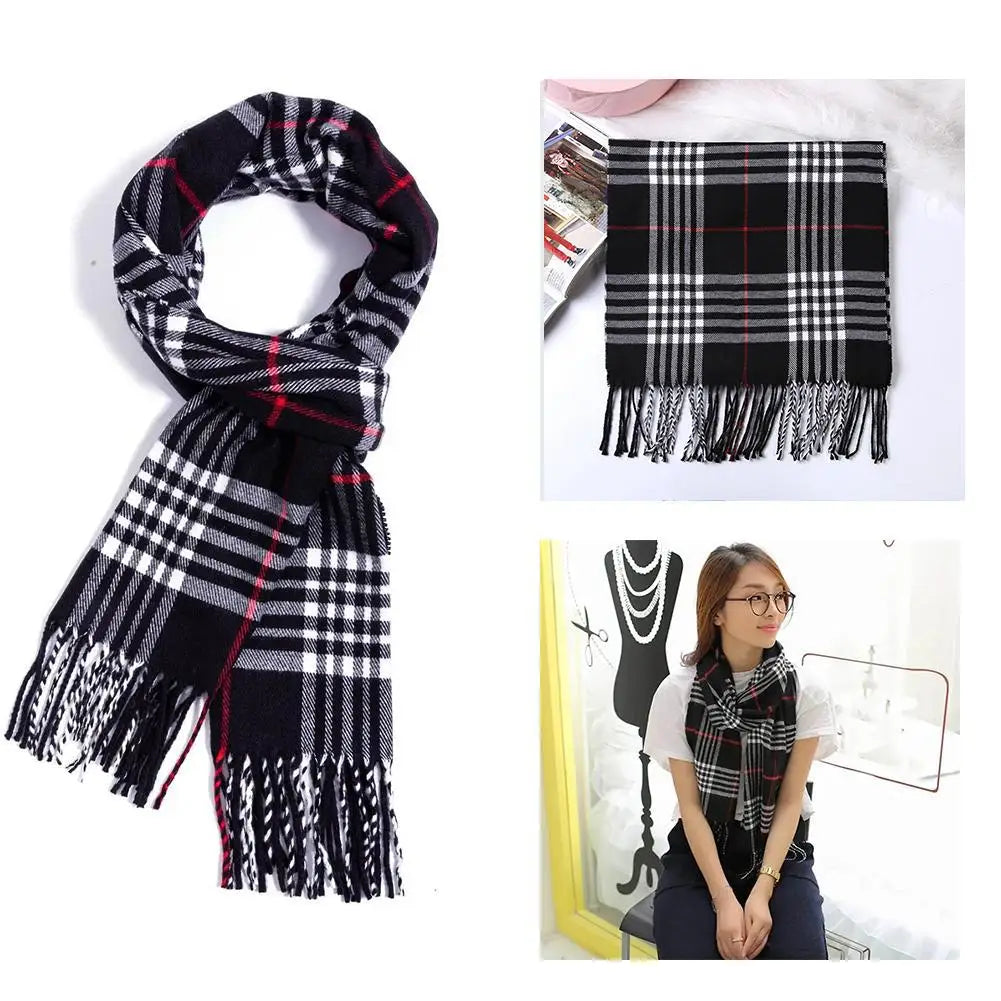 Unisex Plaid Knit Shawl Scarf - Faux Cashmere Winter Wrap - photo 6