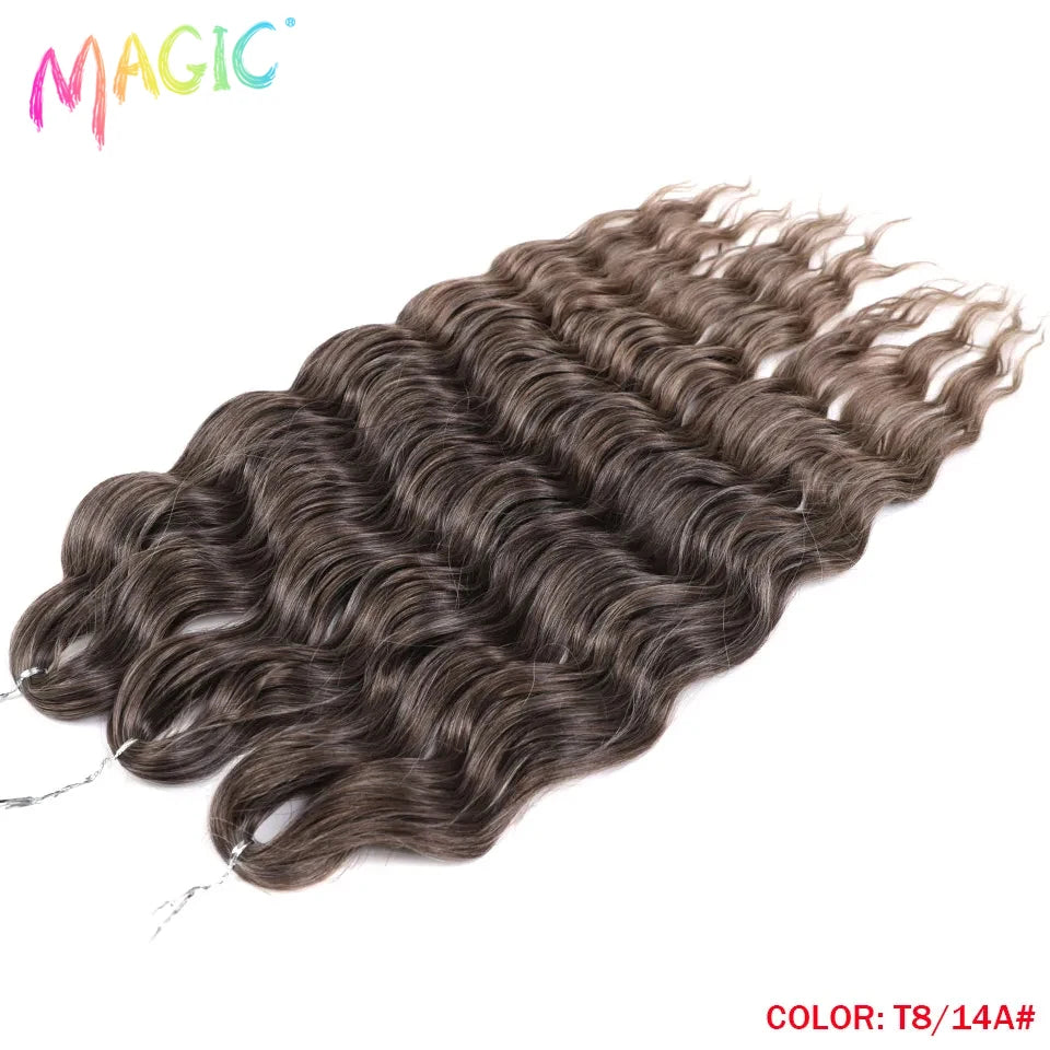 Anna Synthetic Hair 24 Inch Water Wave Braiding Hair Extensions Ombre Blonde Deep Wave Afro Curl Twist Crochet Hair for Women