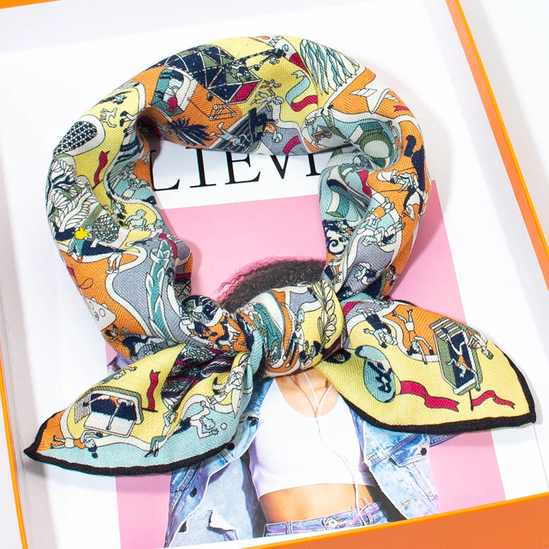 Women's Fantasy Print Square Scarf - 65cm Soft Neck Scarf - photo 5