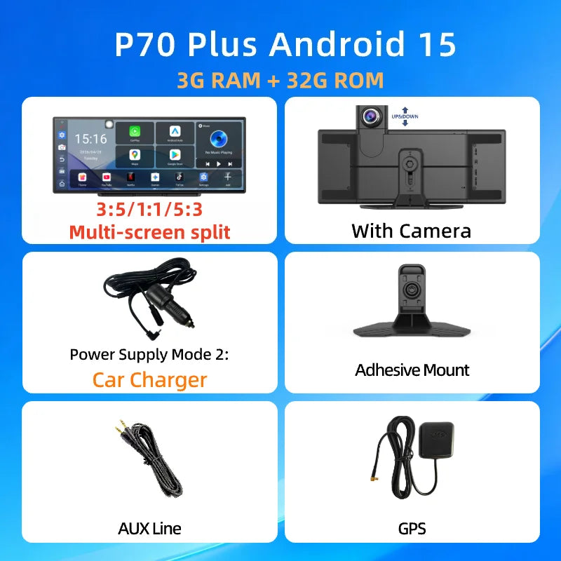 Imagebon P70Plus 11.4" Android 15 Dash Cam with CarPlay & Android Auto