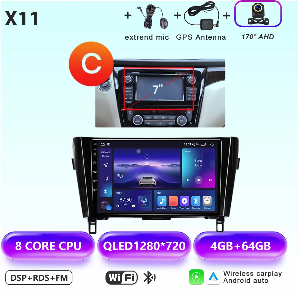 Wireless CarPlay Android Auto Car Radio for Nissan Qashqai J11 X-Trail 3 2013-2017 avigation GPS Car Radio Multimedia Video Play