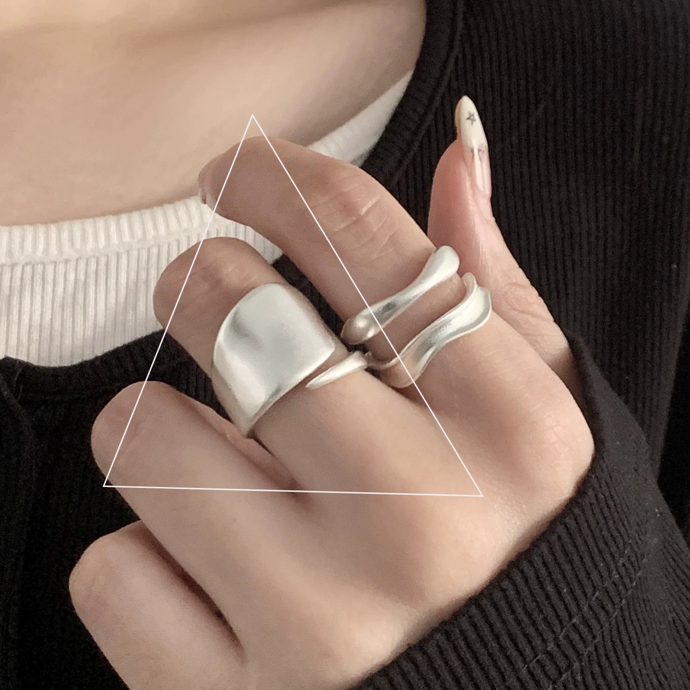 PANJBJ 925 Sterling Silver Hollow Out Rings For Women Three Layered Cross Punk Irregular Vintage Jewelry Gift Dropshipping