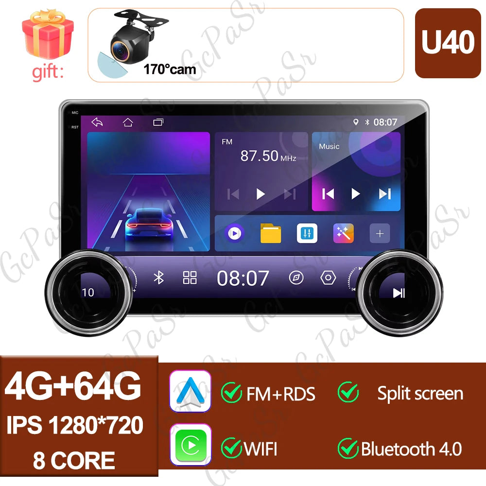 Universal 10" Android Car Stereo — CarPlay, Android Auto, GPS Navigation, Multimedia Player