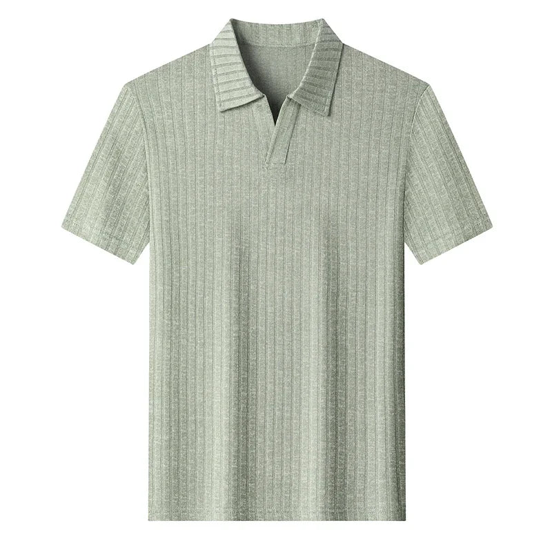 Men's Ribbed Stripe Polo - Soft Knit Short Sleeve, Business Casual