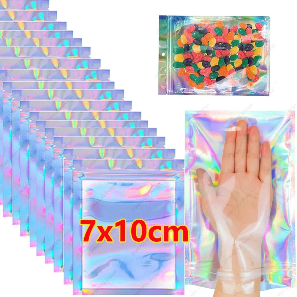 400-1Pc Plastic Color Laser Sealing Bags Resealable Holographic Bag Candy Food Pouch Necklace Gift Jewelry Packaging Storage Bag