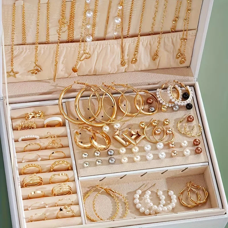 86-Piece Boho Jewelry Set – Pearl Earrings, Rings & More