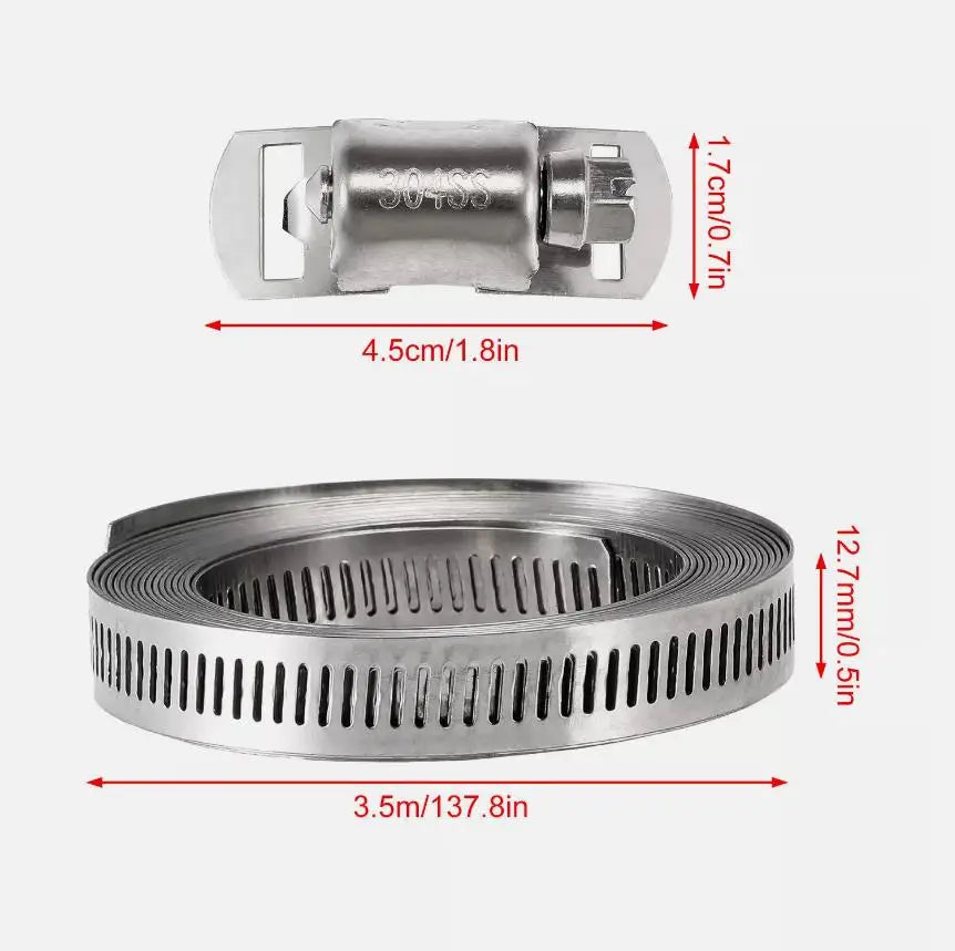 High Quality 11.5FT Adjustable Large Hose Clamps Multi-function Parts Worm Gear Stainless Steel Clamp +8 Fastener Durable