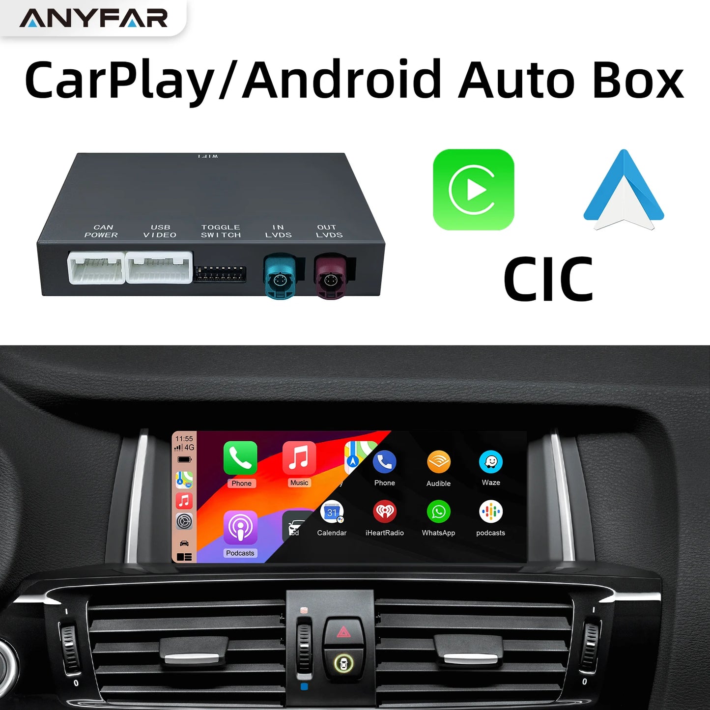 ANYFAR Wireless CarPlay/Android Auto Adapter for BMW CIC System Carplay Retrofit Decoder Module, Supports OEM Controls