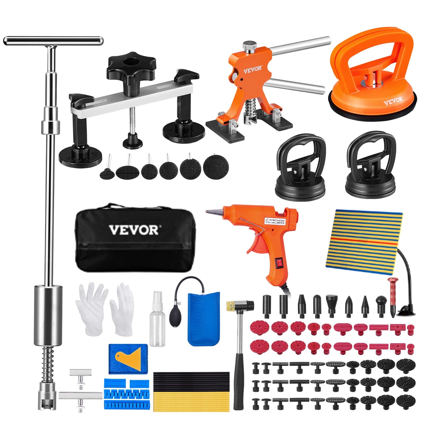 SucceBuy 107-Piece Paintless Dent Repair Kit – Gold Dent Puller, 2-in-1 Slide Hammer, 50 Pull Tabs, Air Wedge & Glue Gun | Fix Car Dents, Hail Damage & Door Dings