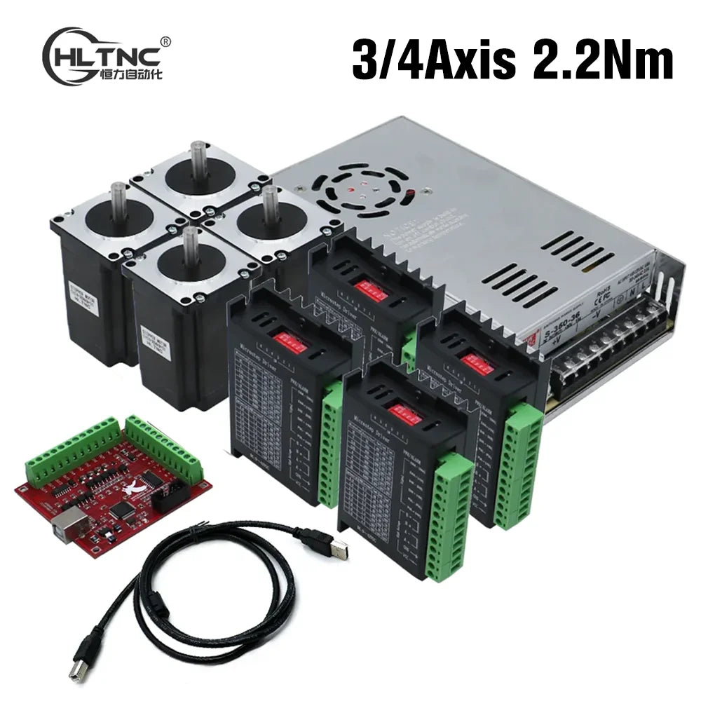 HLTNC 3 4 Axis Kit CNC Nema 23 2.2N 82mm Stepper Motor Driver TB6600 DM542 DM556 USB LPT mach3 Controller + 350W 36V power PSU