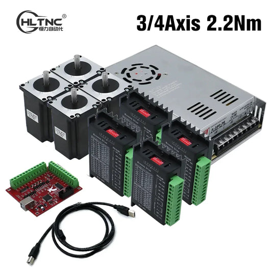 HLTNC 3 4 Axis Kit CNC Nema 23 2.2N 82mm Stepper Motor Driver TB6600 DM542 DM556 USB LPT mach3 Controller + 350W 36V power PSU