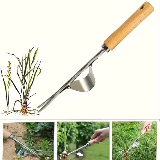 1 multifunctional ergonomic stainless steel weed killer: easy to remove weeds and dandelions, wooden handle weed control tool