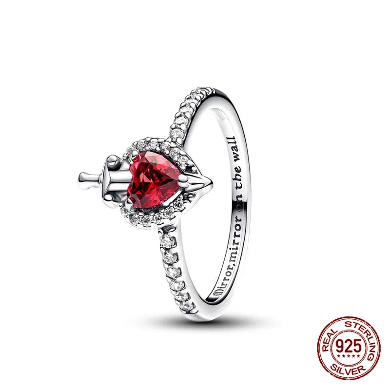 New in 925 Sterling Silver Sun and Moon Love Princess Zircon Oxide Enamel Heart Love Rings Fashion Fine Jewelry For Women Gifts