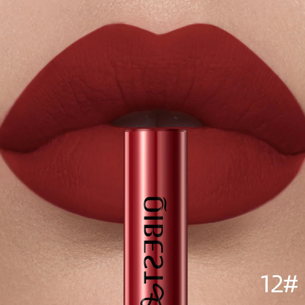 QIBEST Matte Liquid Lipstick Waterproof Long Lasting Velvet Lip Gloss Tint Tube Matte Nude Pigment Red Lipgloss Lips Makeup