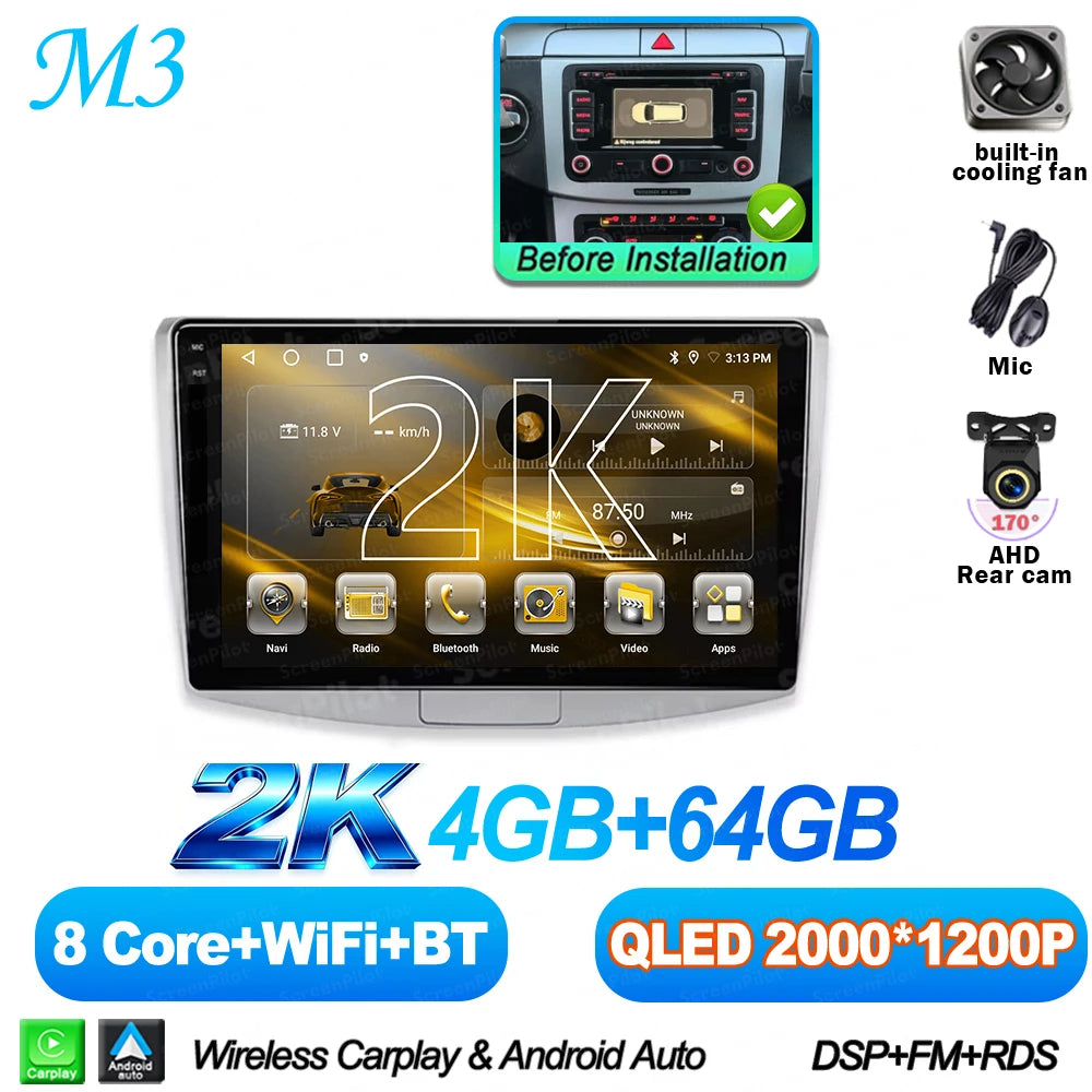 For Volkswagen VW Passat B6 B7 B8 CC 2007- 2021 Android 16 Multimedia Video Player Carplay Intelligent System Wifi 4G 8 Core