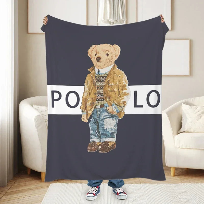 Cartoon Bear Print Fluffy Blanket, Soft Plush Throw