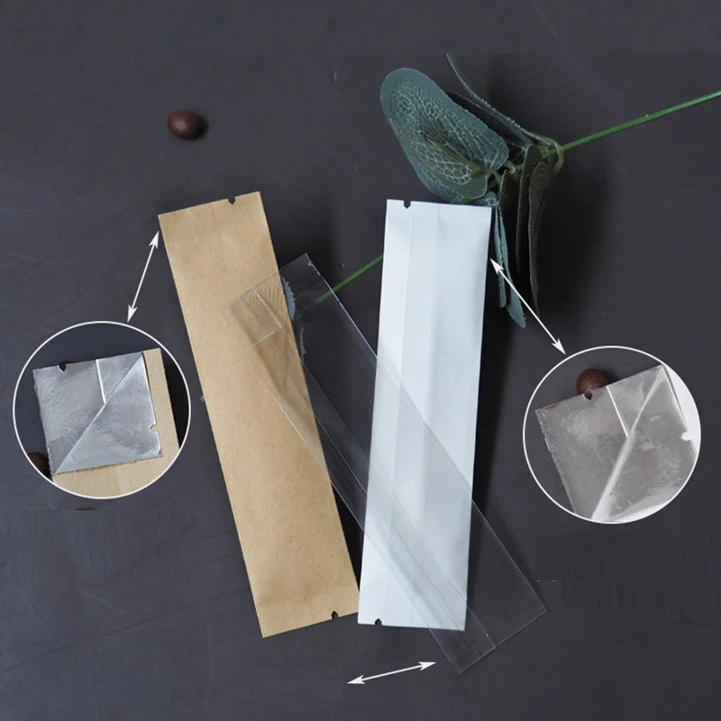 50PCS Open Top Aluminum Foil Bags Coffee Fruit Dried Milk Sugar Honey Powder Disposable Heat Sealing Rectangular Package Pouches