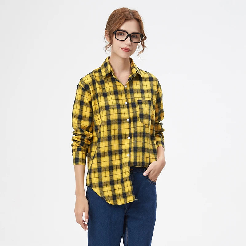 Women's Plaid Long Sleeve Shirt - Loose Casual Button-Up Blouse - photo 16