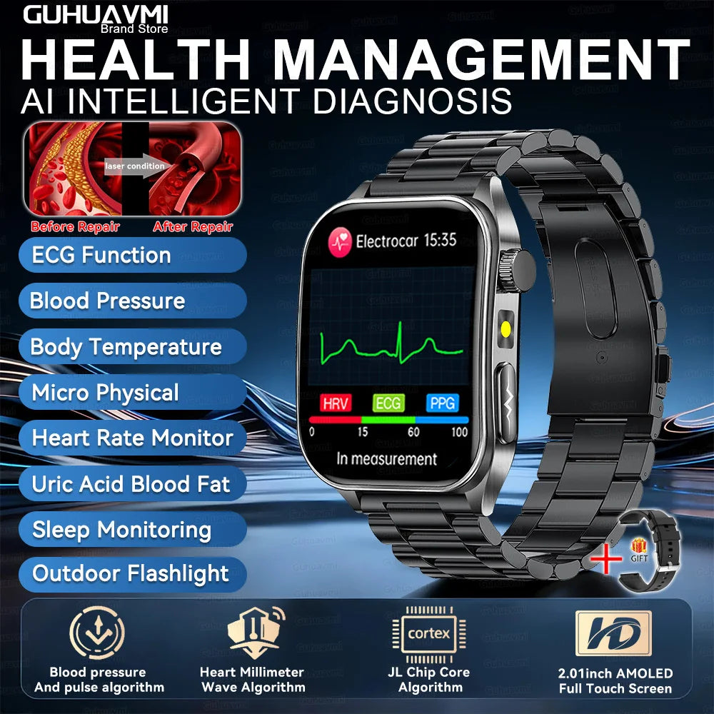 2026 AI-GPT ECG Health Smartwatch – Blood Pressure, Lipid, Uric Acid & 650nm Dual-Probe Laser | Men & Women