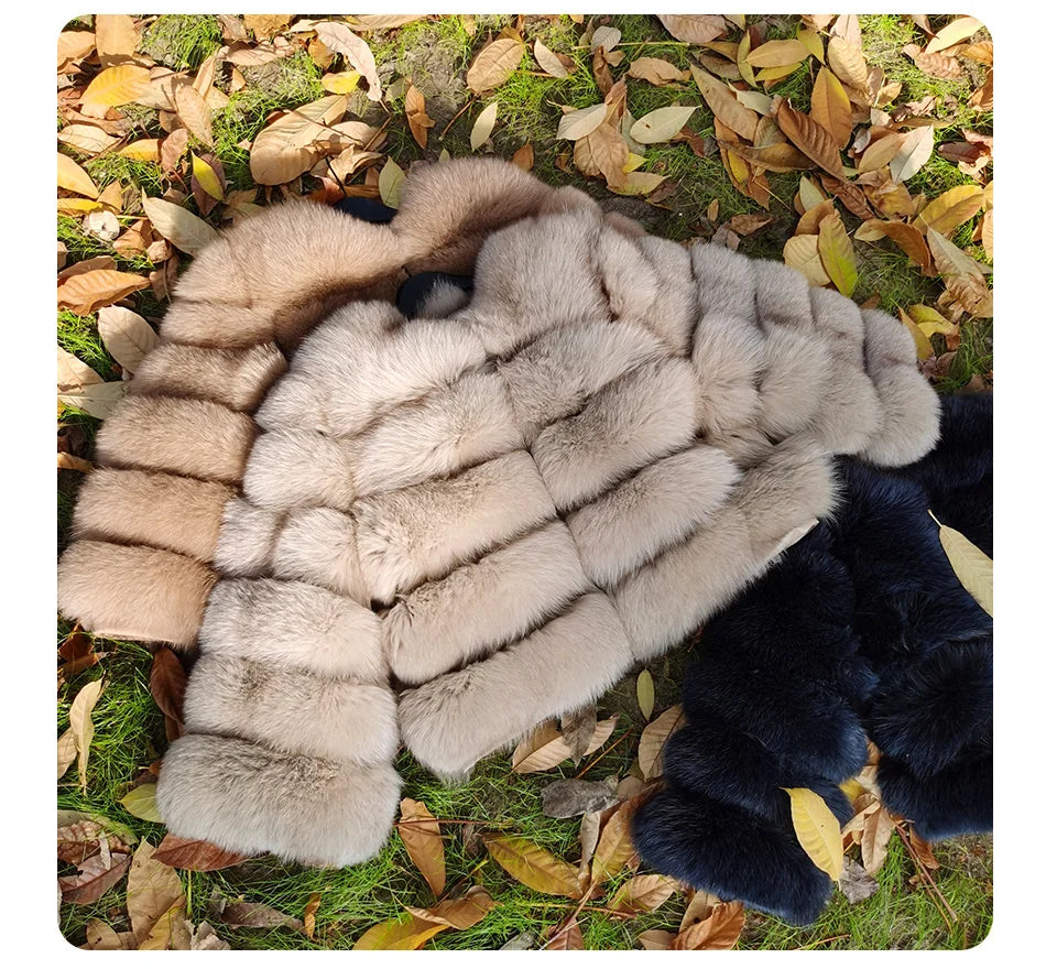 Women's Fox Fur Coat with Detachable Sleeves