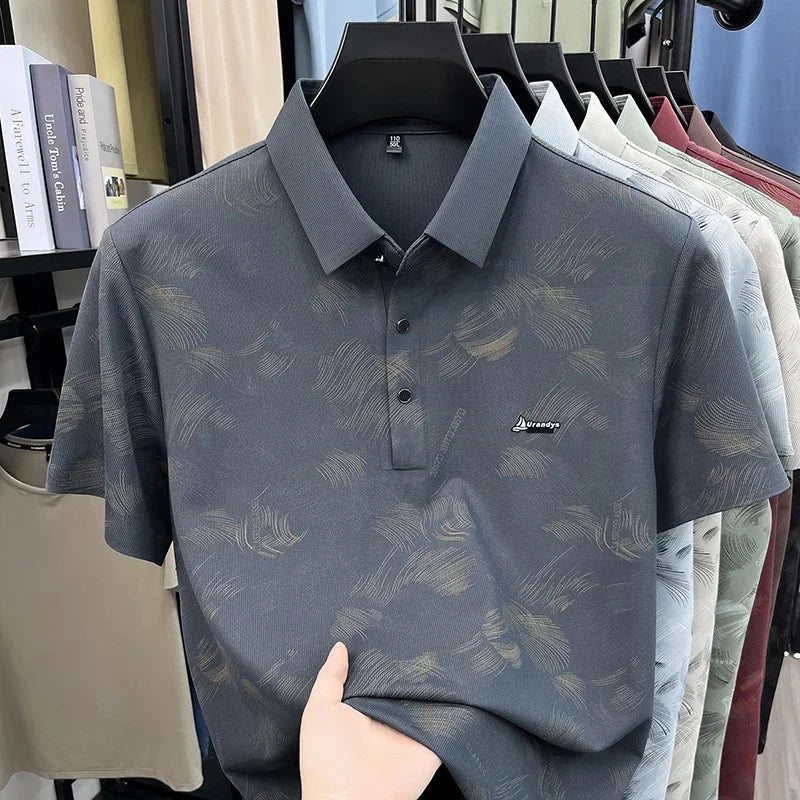 Men's Feather-Print Polo - Breathable Cloth, Urban Casual Style
