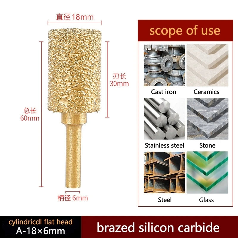 6mm Shank Brazed Diamond Grinding and Polishing Head for Cast Iron Stone Marble Tile - Deburring Metal Processing  Carve