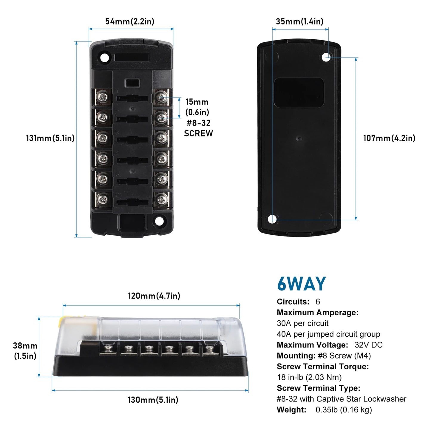 6/12 Way Car Boat Blade Fuse Box Block Holder LED Indicator 12V 32V Auto Marine Waterproof Power Distribution Panel Board