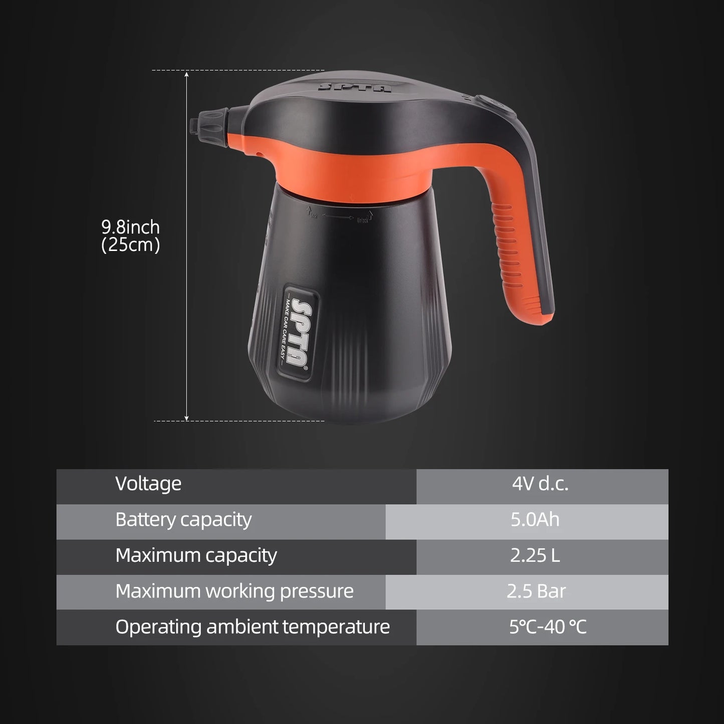 SPTA Cordless Battery Powered Foam Sprayer, 2.25L Electric Car Foam Sprayer,  Pump Foam Sprayer for Car Cleaning