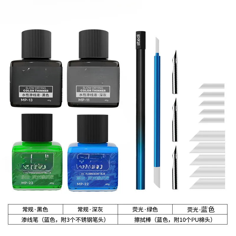 40g Stedi MP10-MP29 Water-based Fluorescent Panel Liner Paint for Model Building Fluorescent Ink Panel Line with Tools