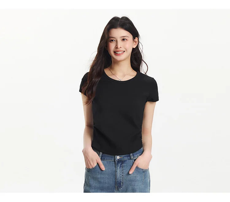 Semir Short Sleeve T-Shirt Women Cropped Slim Fit Shoulder Fit Design 2026 New Summer Embroidered Top Versatile for Chic Outfits
