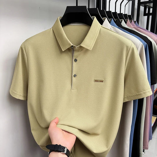 Men's Waffle Mesh Polo Tee - Lightweight Lapel, Elastic Comfort